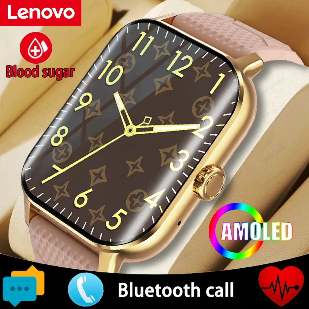 

Женские Смарт-часы Lenovo с измерением уровня сахара в крови, Bluetooth, пульсометром и изогнутым экраном 2,02 дюйма, водонепроницаемый браслет для Android и IOS