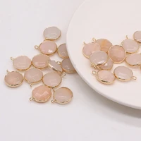 natural stone pink aventurine round gold plated pendant for jewelry makingdiy necklace earring accessories charm gift 16x20mm1pc