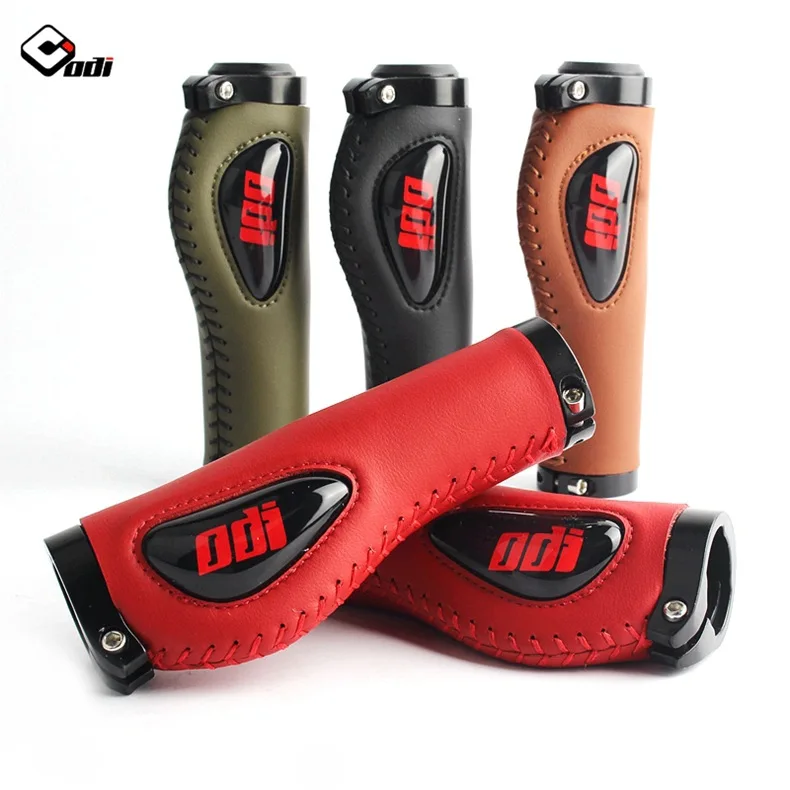 

ODI MTB Bicycle Grips Bike Ultralight Aluminum Alloy Lock Ring Leather Anti-skid Shock-absorbing silicagel pad Folding Bike grip