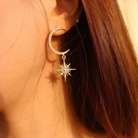 diamond eight pointed star moon earrings crescent star earrings s925 silver needle earrings