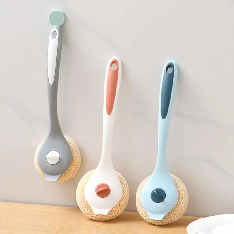 

Pan plate pan multifunctional cleaning ball handle long fiber brush replaceable washing brush ball kitchen cleaning accessories