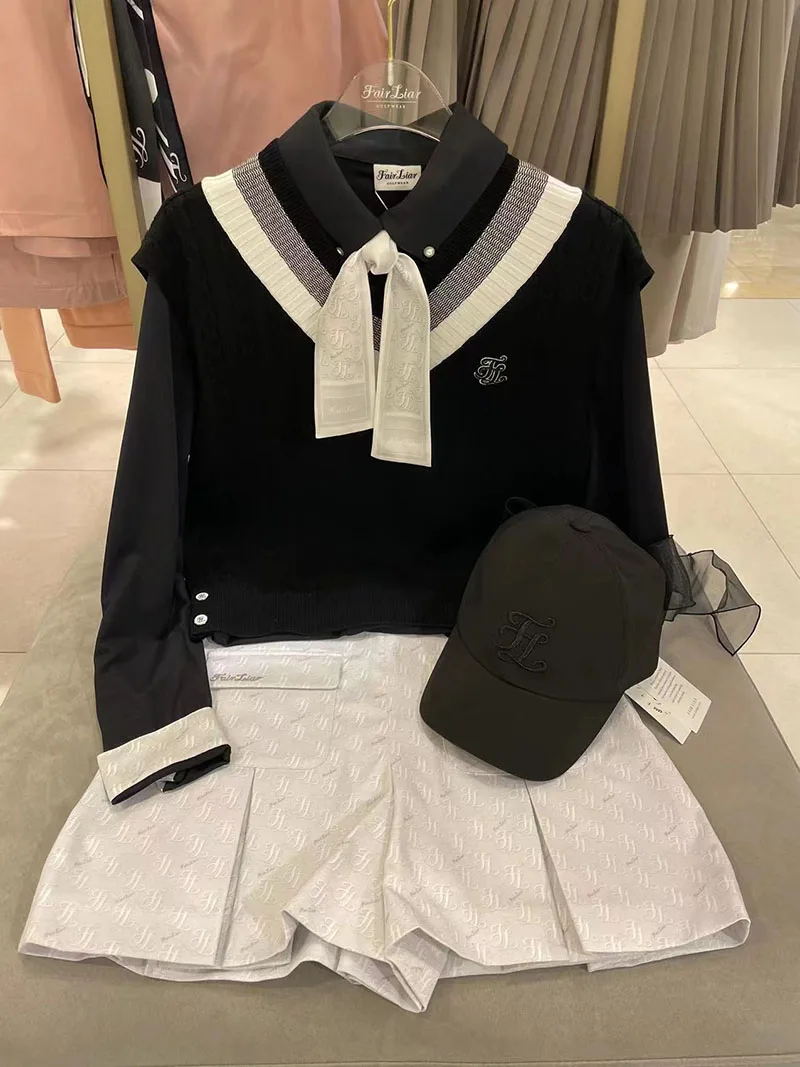 

2022 Golf New Women's Ribbon Pearl Long Sleeve Polo Shirt Classic Ribbon Elegant Autumn and Winter W122395