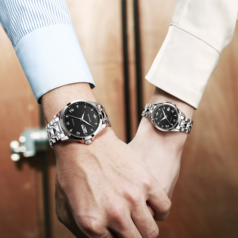 OUPINKE Couple Watches Pair Men and Women Automatic Mechanical Original Luxury Waterproof Sapphire Wrist Watch Clock Lover Gift