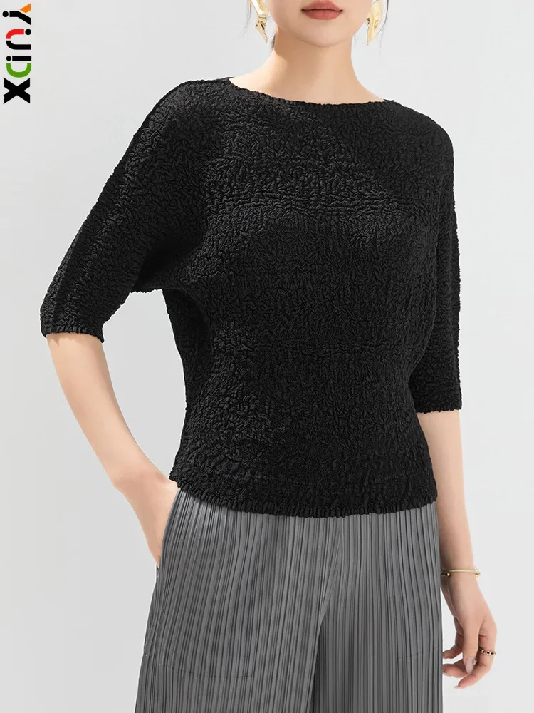 YUDX Miyake плиссированная футболка женская новинка 2024 весенняя мода повседневный