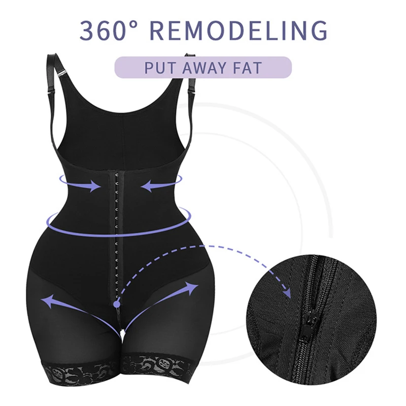 Women Body Shaping Bodysuit Slimming Underbust U Push Up Vest Tummy Control Hip Enhancer Shapewear Zipper Crotch Waist Trainer