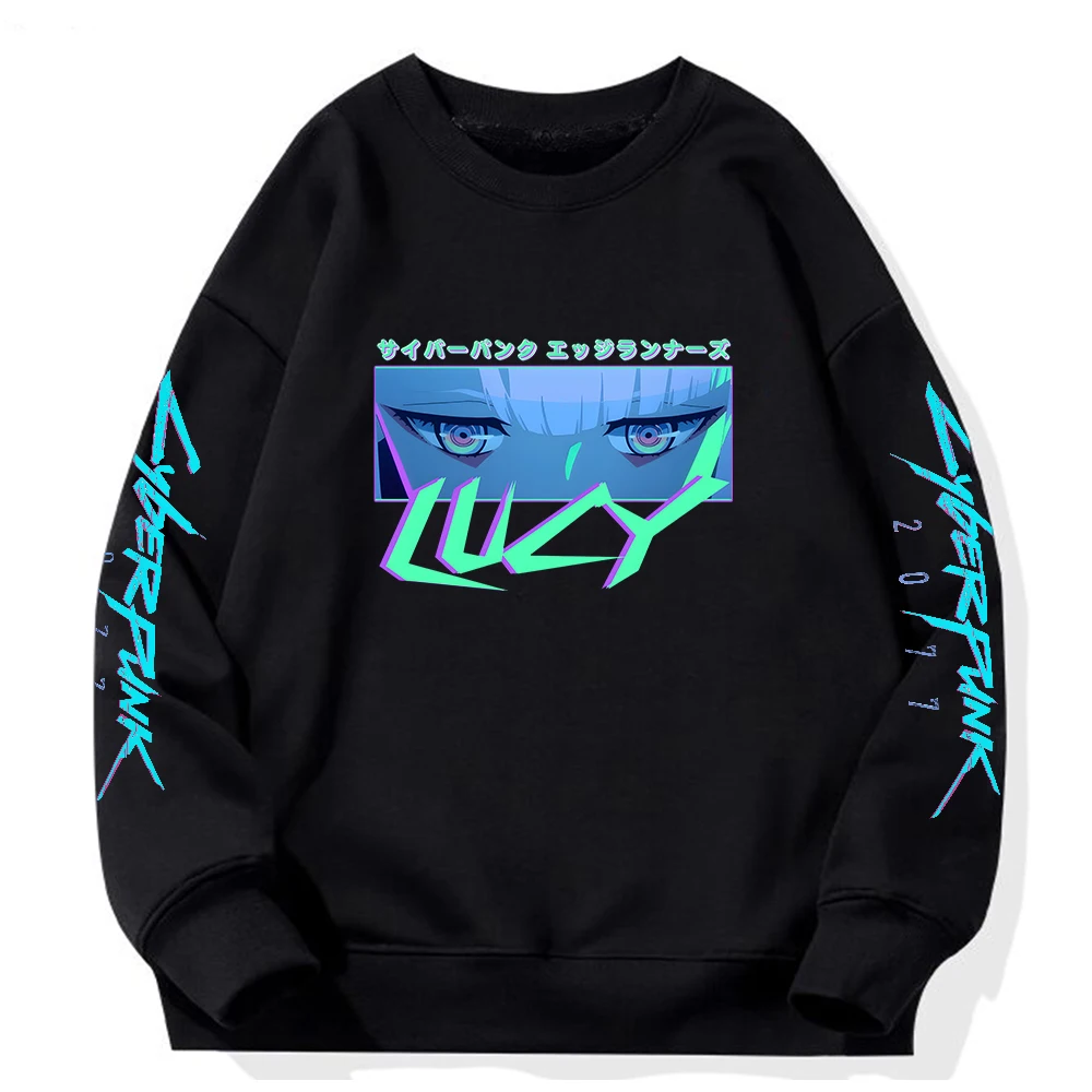 Cyberpunk Edgerunners Lucy Rebecca Hoodie Anime Print Crewneck Fleece Sweatshirt Kawaii Casual Clothes Fashion Fleece Streetwear