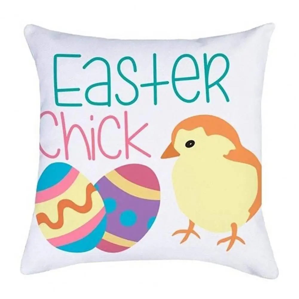 

Cushion Case Breathable Easy Care Polyester Happy Easter Rabbit Printed Pillow Cover Furniture Accessories