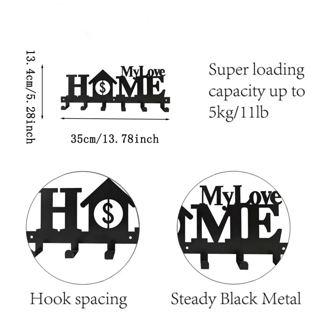 Декоративный металлический настенный держатель для ключей с 6 крючками