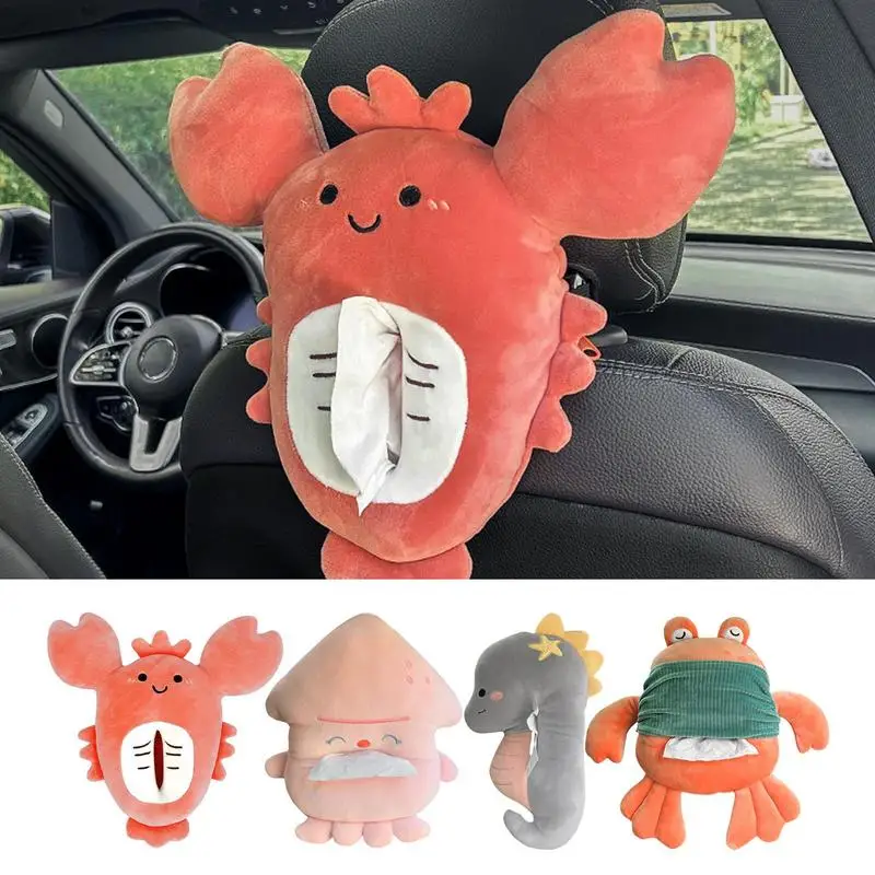 

Car Tissue Box Creative Cartoon Animal Plush Napkin Holder With Zip And Buckle Strap Universal Hangable Tissue Box For Car Home