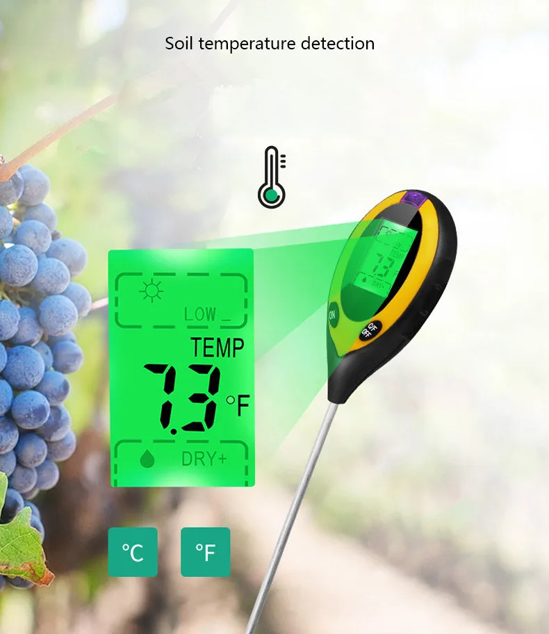 4 в 1 тестер влажности почвы/температуры/почвы PH кислотности измеритель