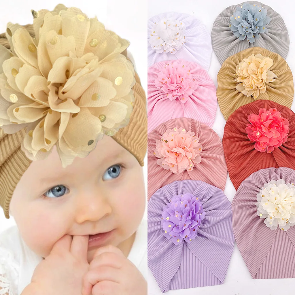 

2022 Lovely Baby Hat Shiny Floral Beanies Caps Soft Bonnet Caps Baby Girl Hats Newborn Photography Props Baby Accessories