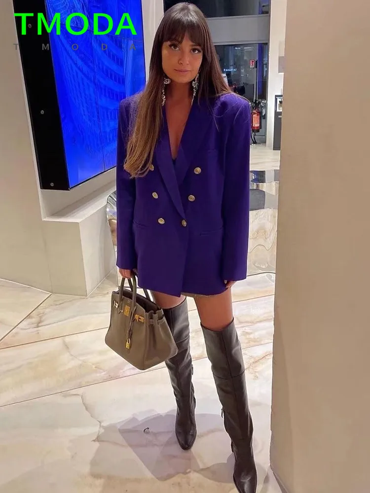 Женский двубортный Блейзер T MODA элегантный офисный фиолетового цвета с длинным