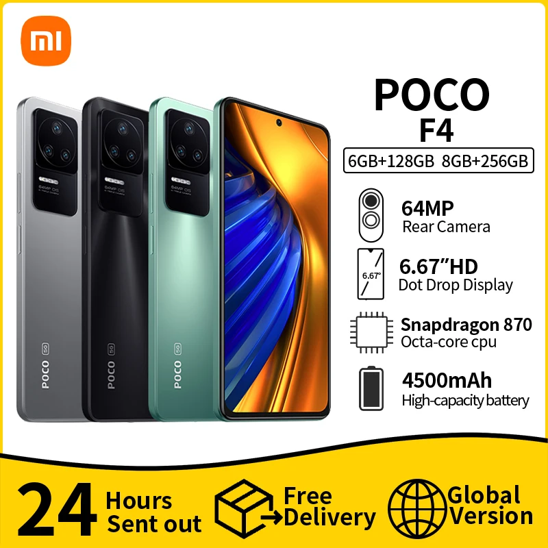 

Global Version POCO F4 5G 6GB 128GB/8GB 256GB Smartphone Octa Core 67W 120Hz Charging Power 64MP Triple Camera NFC