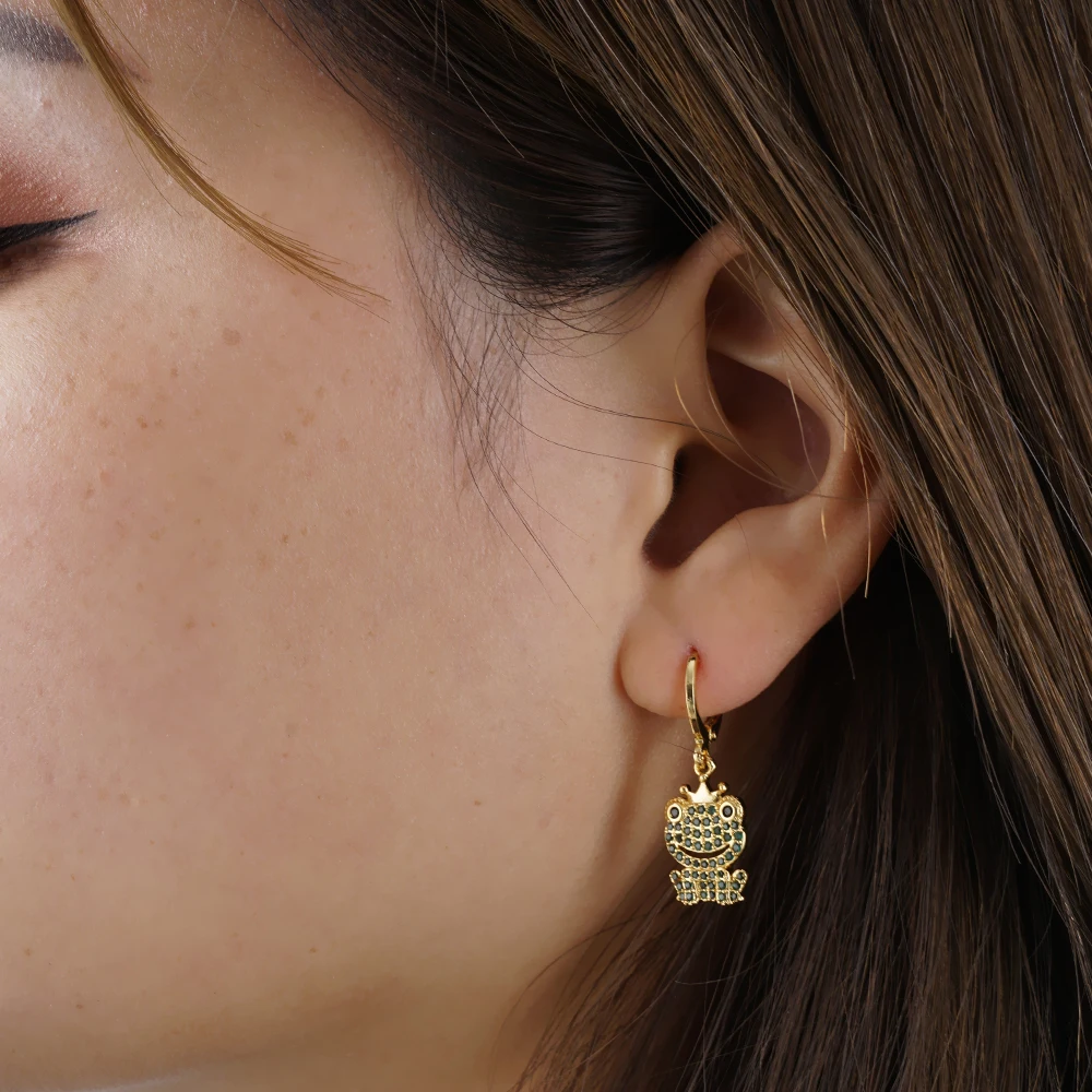Богемные подвесные серьги с животными для женщин - Милая лягушка, краб, динозавр, щенок, инкрустированный цирконием, выразительная модная панк-бижутерия.