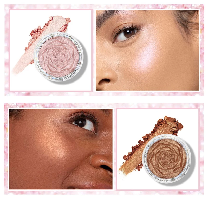 

4 Colors Rose Highlighter Facial Bronzers Glitter Face Contour Brighten Makeup Shimmer Illuminate High Light Cosmetic
