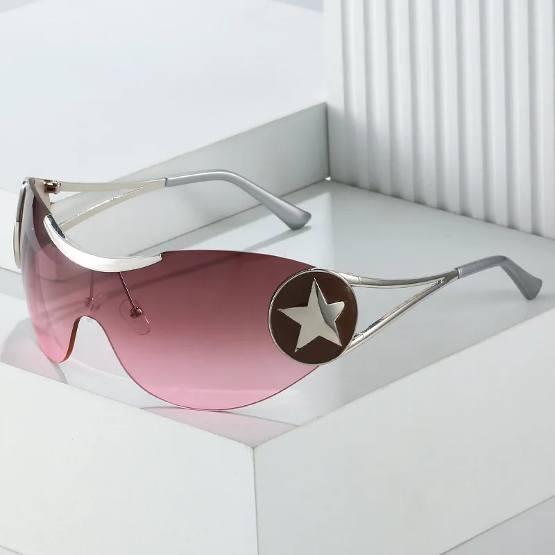 

Солнечные очки в стиле панк Y2k Star для мужчин и женщин, спортивные солнцезащитные аксессуары в большой оправе, цельные, с защитой от ультрафиолета, 2023 INS