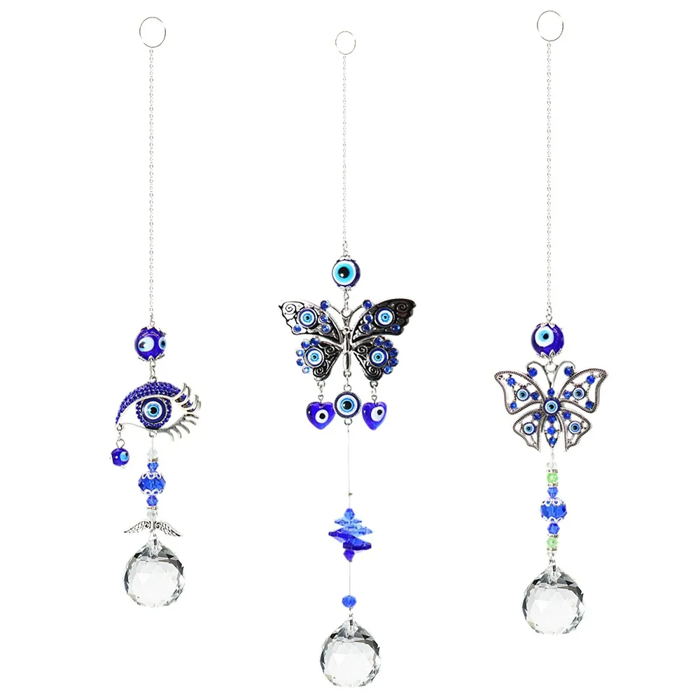 

Turkish Evil Eye Wind Chimes Outdoor Hanging Windbells Greek Eye Wind Chimes Hanging Decorations Crystal Pendant