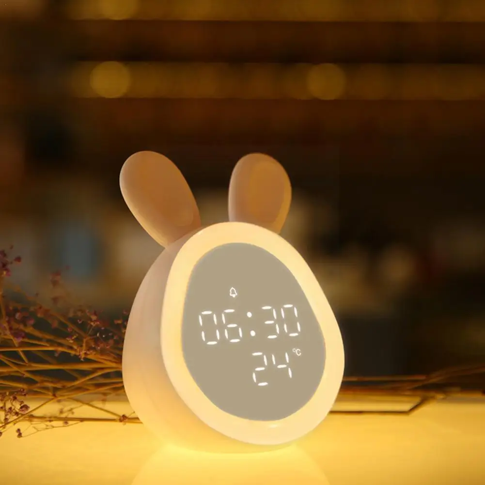 

Cute Kids Alarm Clock Child Rabbit Clock With Night Light Music Sleep Trainer Clock Wake Up Bedside Clock Bedroom Decor Gift