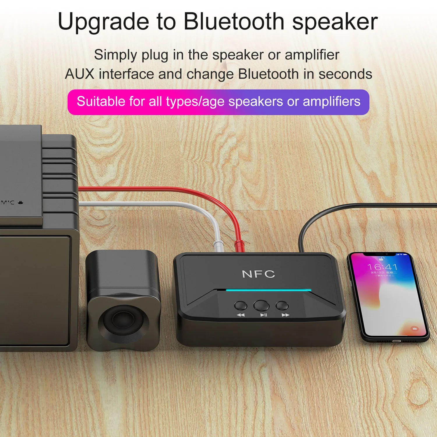 

Portable Wireless Bluetooth 5.0 Receiver 3.5mm Jack AUX NFC to 2 RCA Audio Stereo Adapter For CAR Home Speaker Headphone