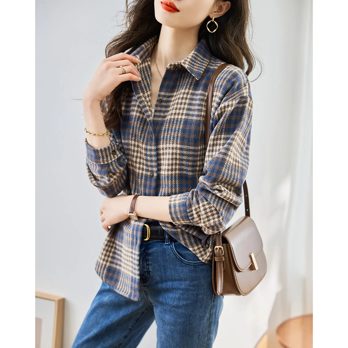 Outlets Clearance Girdear Brand Cut the Tag off Tail Goods Women clothes Retro Sanding Outerwear Contrast Color Plaid Long sl...