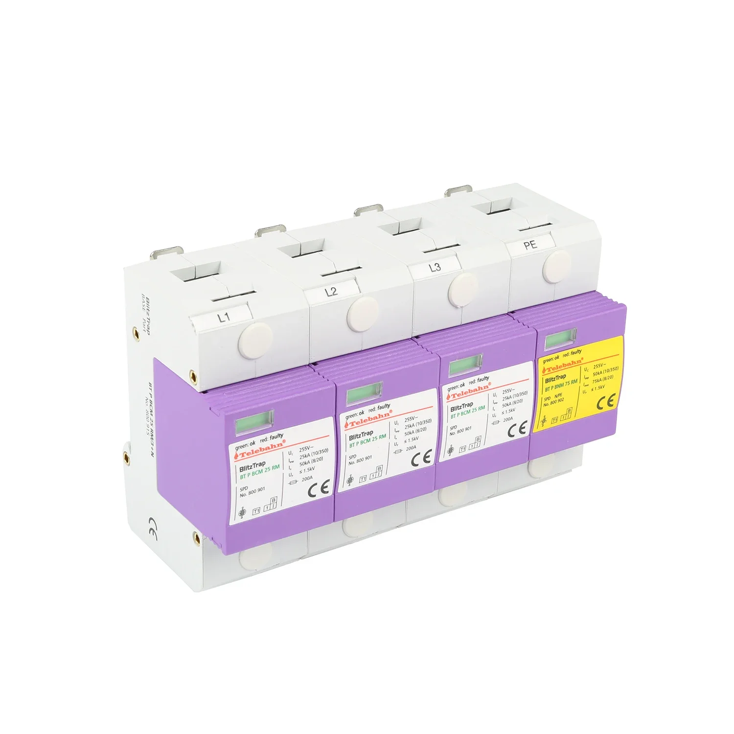 30+ лет SPD Factory Telebahn 3P+NPE T1+T2 230 В/400 В/255 В переменного тока 25 кА 50 75 100 3-фазный прибор