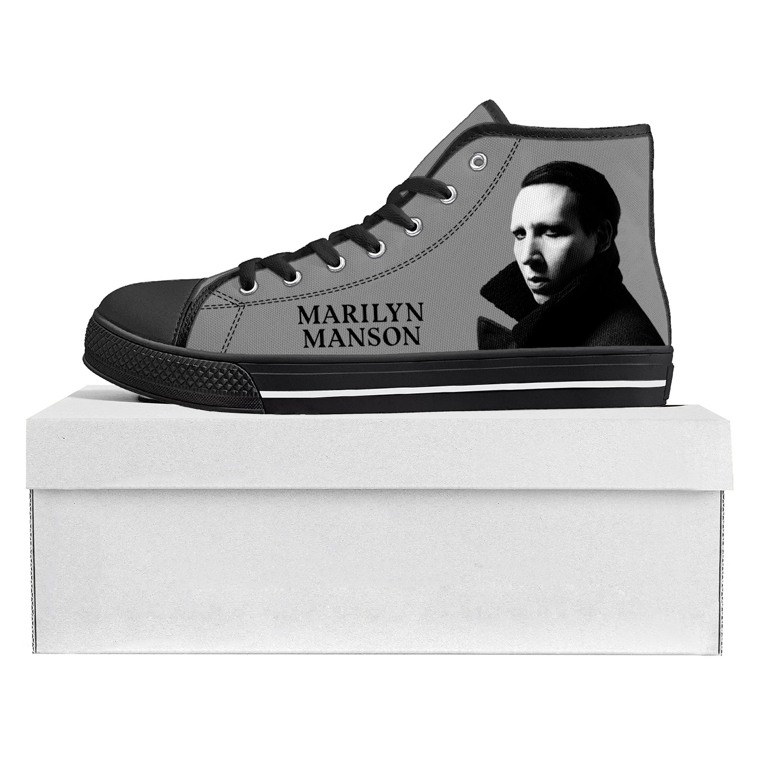 Rock Band Music Singer Marilyn Manson High Top High Quality Sneakers Mens Womens Teenager Canvas Sneaker Couple Shoe Custom Shoe