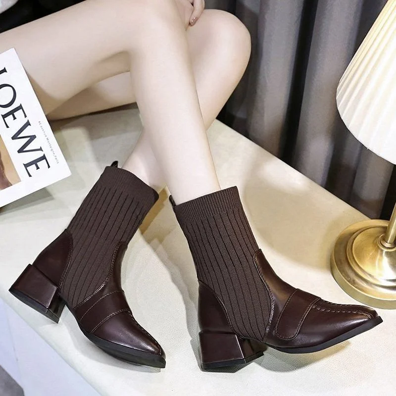 

Boots Women's 2022 Winter Short Boot Women Fashion British Style Boot Fashion Shoes Square Toe Plush Ankle Martin Boots of Women