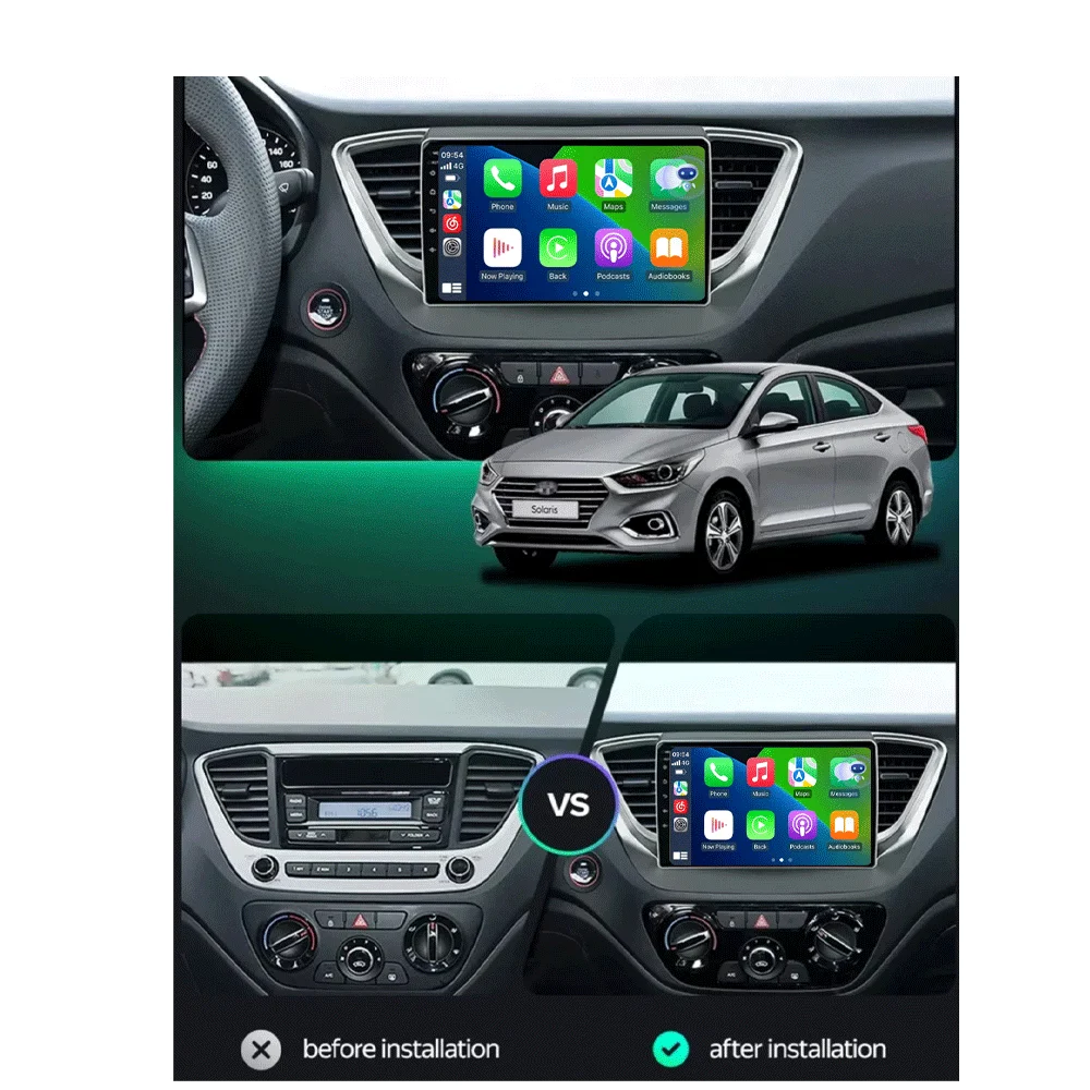 Фото Беспроводное автомобильное радио Carplay Android Android 15 для Hyundai Solaris 2 2017-2020, GPS-навигация, DSP, мультимедийный видеоплеер, 4G №2
