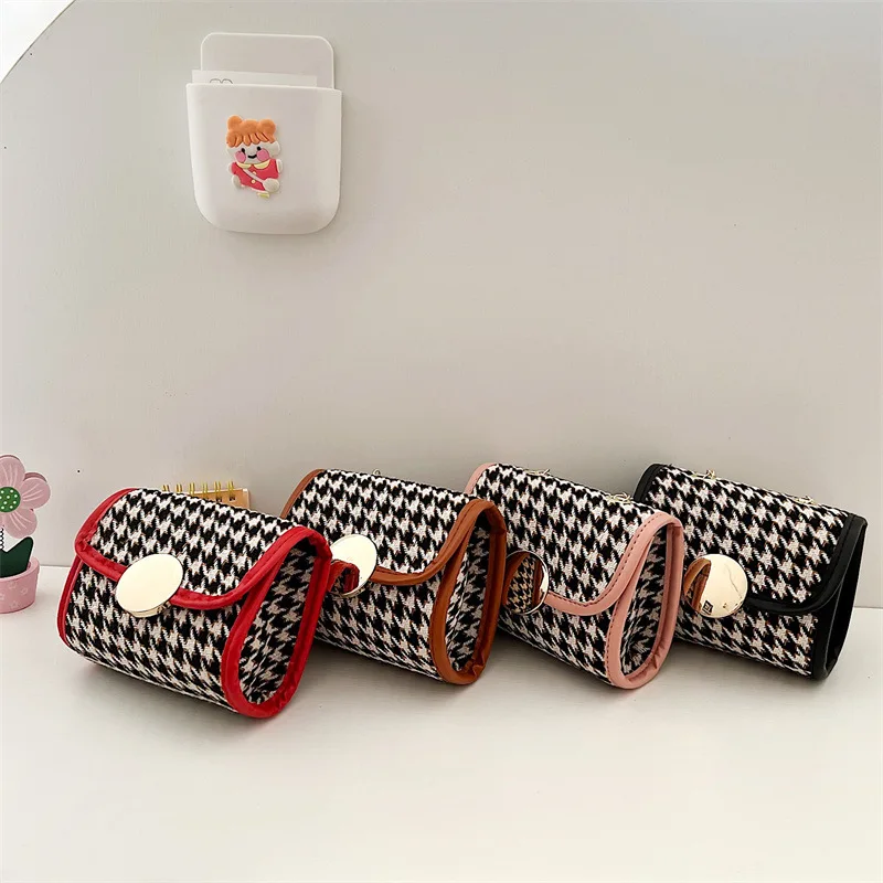 

Cute Children Small Square Shoulder Bag Fashion Houndstooth Baby Girls Crossbody Bags Princess Change Chain Coin Purse for Kids