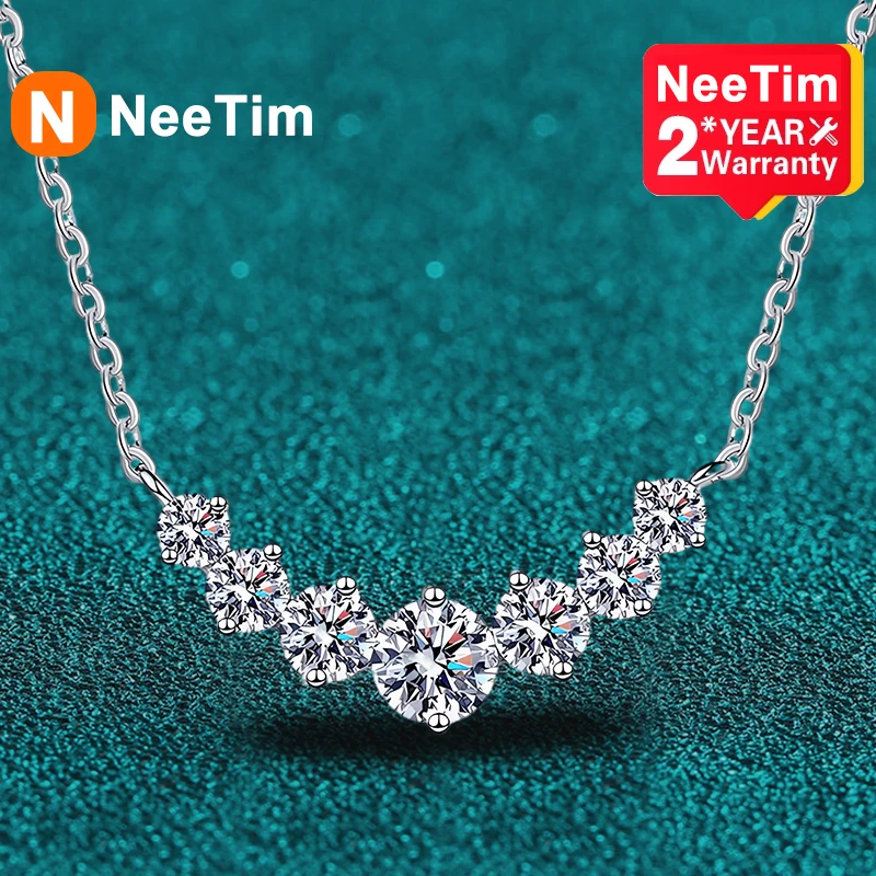 

NeeTim Full Moissanite Diamond Necklace for Women 925 Sterling Sliver with Plated White Gold Neck Pendent Wedding Fine Jewely