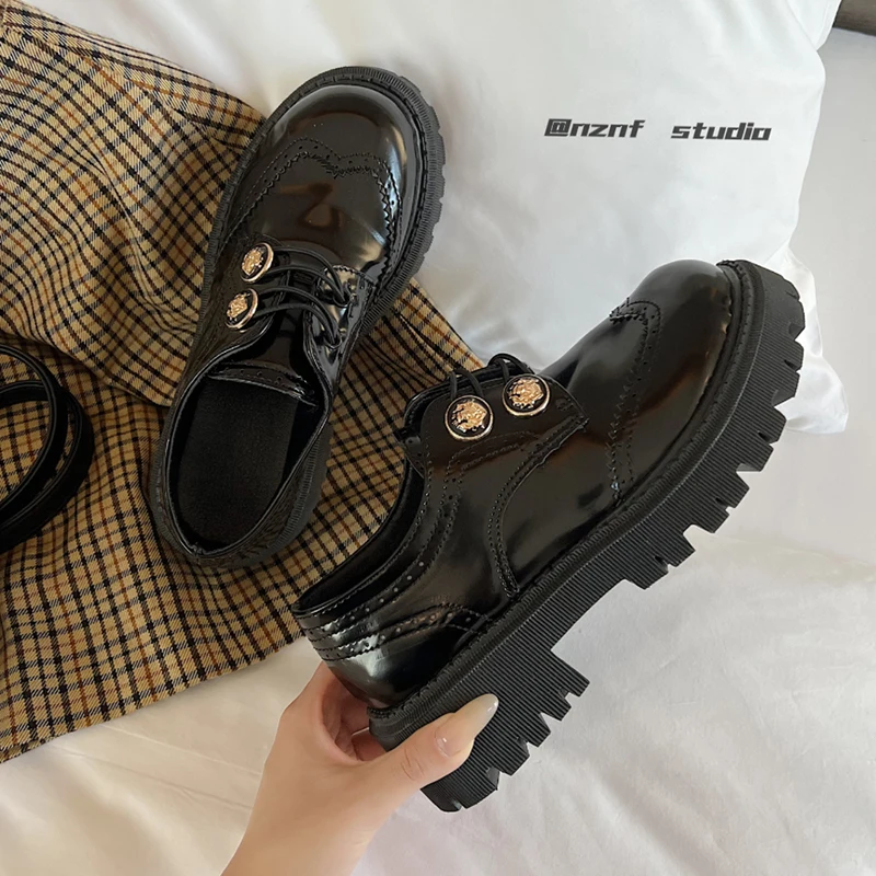 

Platform Oxford Shoes 2023 Spring Women Japanese Style Slip On Black Single Pumps Shoes Women Fashion Thick Sole Heel