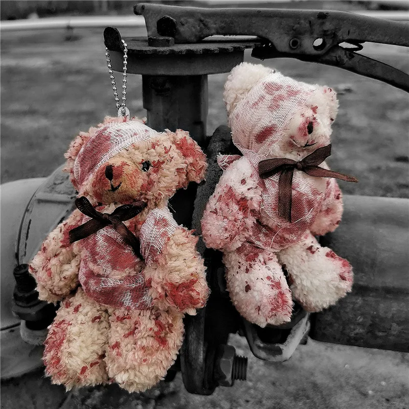 13cm Ins The Injured Bear Plush Toys Gloomy Bear Keychain Stuffed Plush Doll Bag Pendant Terror Gift For Cool Girl Boy Gothic