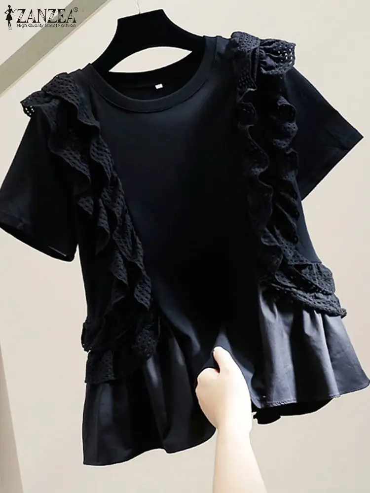 Женская Кружевная туника ZANZEA в стиле пэчворк с оборками летние топы коротким