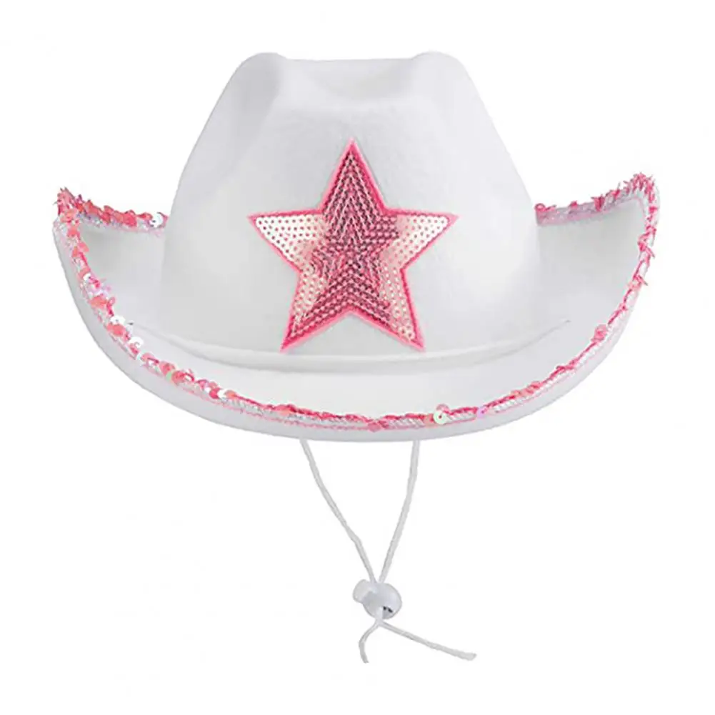 

3Pcs/Set Stylish Lightweight Women Hat Shining Sweet Pink Series Cowgirl Jazz Hat Headscarf Glasses Set Sun Protection
