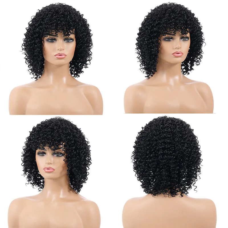 Short Black Curly Machine Made Synthetic Hair Wig for Women afro curly wig for black women