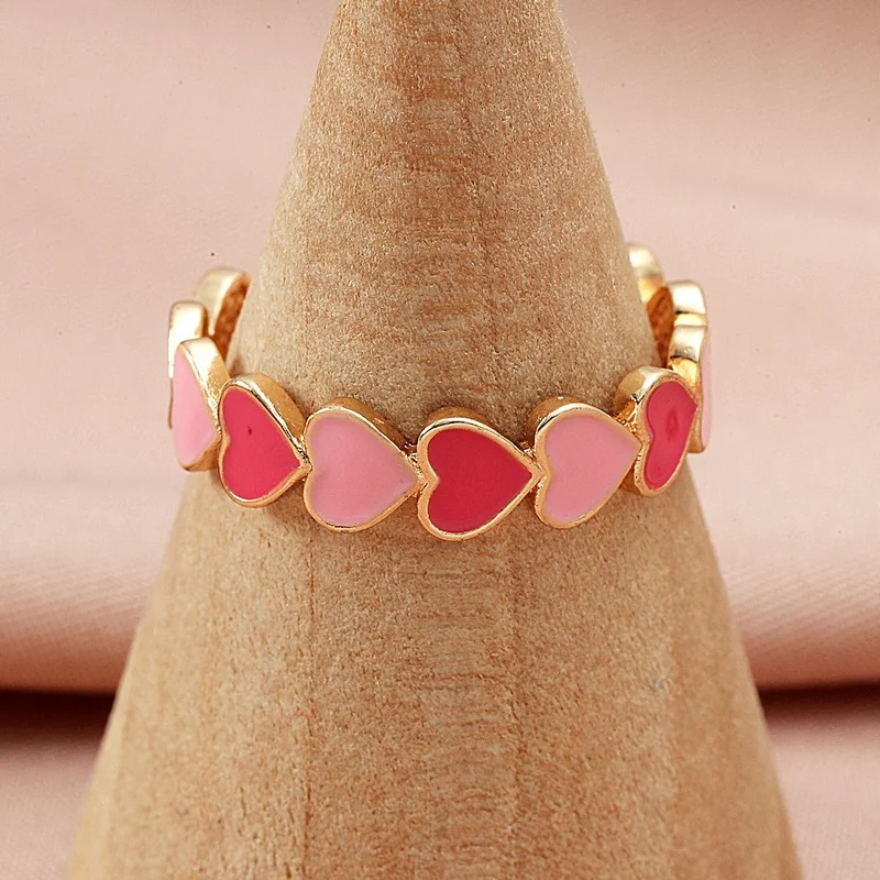 

Ins Pink Enamel Open Heart Ring for Women Multicolor Bohemia Adjustable Finger Ring Wedding Jewelry Gifts Wholesale 2022 New