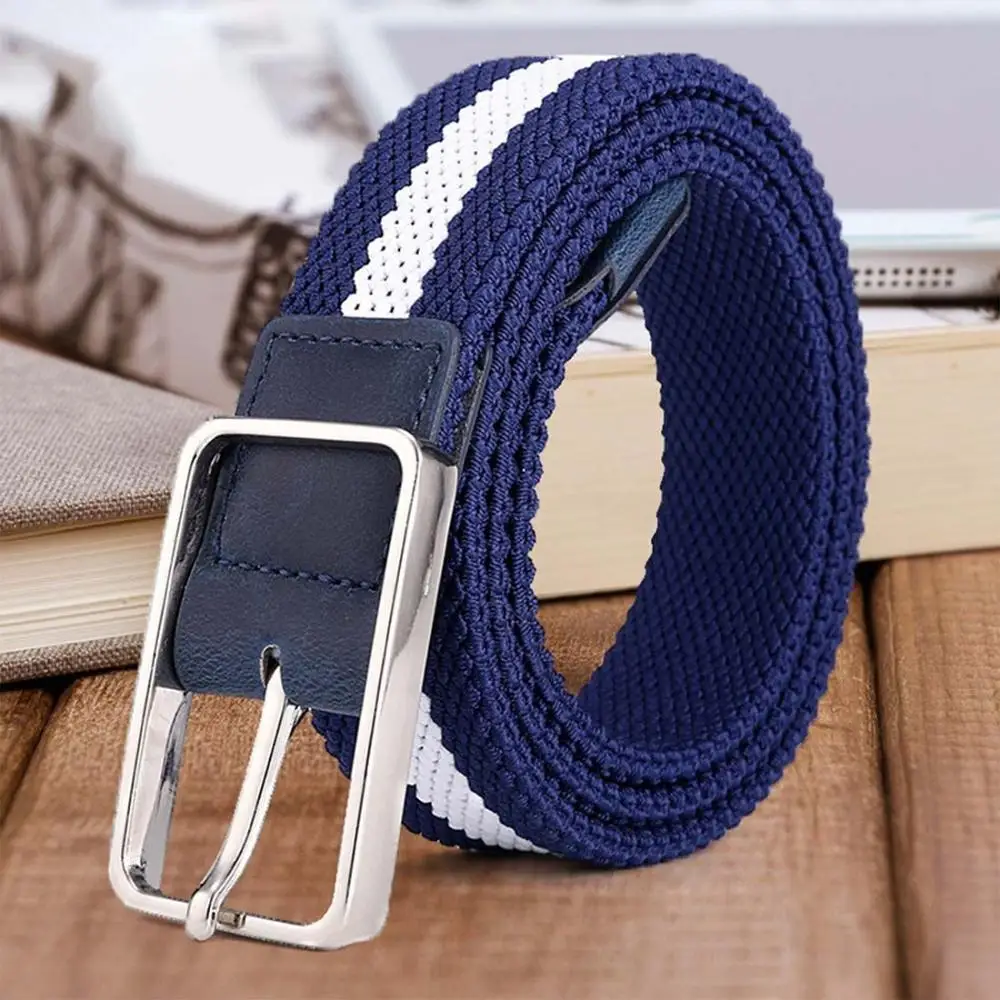 New Knitted Pin Buckle Belt Mixed Color Woven Stretch Braided Belts Canvas Elastic Expandable Braided Fashion Elastic Belts