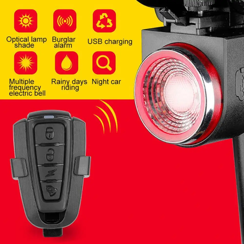 

Bike Light Bicycle Bike USB Charging Safety Rear Lamp Alarm Remote Control Horn Tail Light Bicycle Accessories