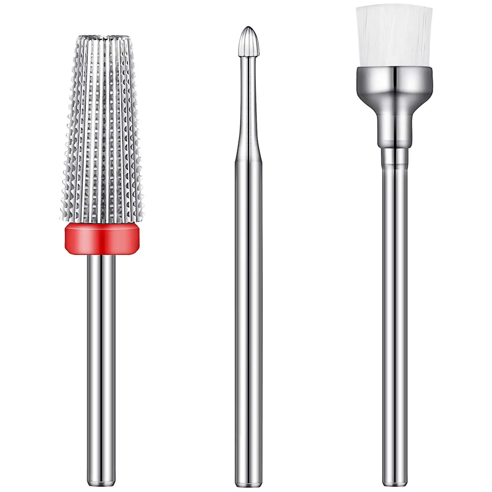 3 Pieces Nail Drill Bits Set Nail Carbide 5 in 1 Bit Silver-Snake Head Gel Nails Cuticle Clean Brush Bit