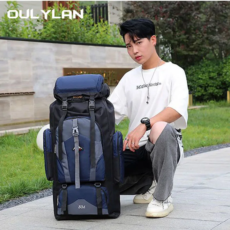 

OULYLAN Multifunctional Mountaineering Bag Men's Backpack 80L Large Capacity Tourism Bag Waterproof Luggage Bag Camping Bag