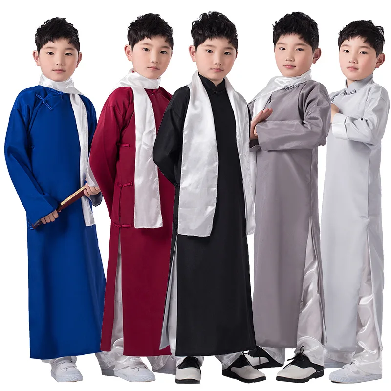 

Chinese Traditional Hanfu Robe For Boys 6 Colors Ancient Cosplay Long Gown Children'S Day Stage Performance Costumes Send Scarf