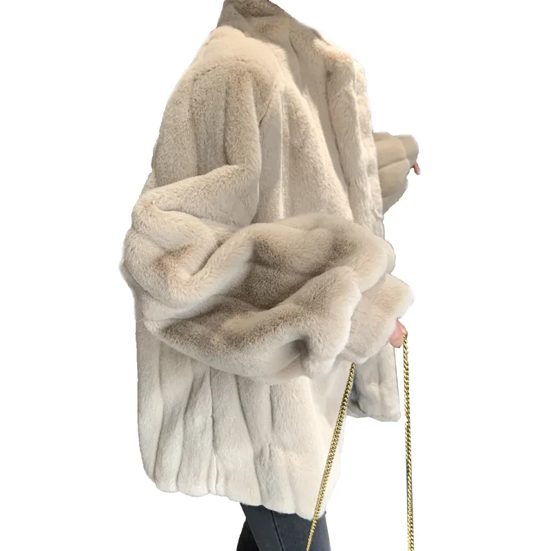 Plush clothes loose lamb wool coat stand collar wool coat