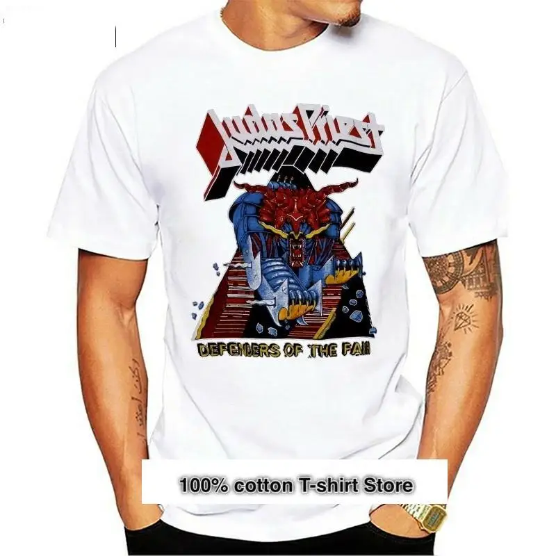 

Camiseta Vintage de Judas Priest, camisa de moda de Heavy Metal, con cuello redondo, 1984 Defenders Of The Faith Tour