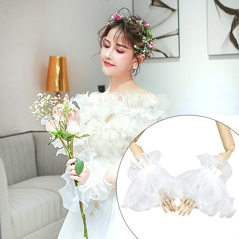 

Свадебное кружевное платье на запястье для невесты, многослойные сетчатые манжеты, солнцезащитный козырек, Бабочка, Поддельные рукава, готический стрейч, рог, с оборками
