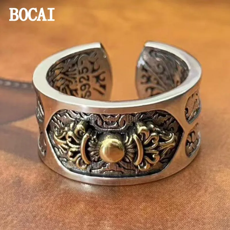 

BOCAI New S925 Sterling Silver Retro Fashion Atmosphere Classic Hip Hop Diamond Ring Man Holiday Gift.