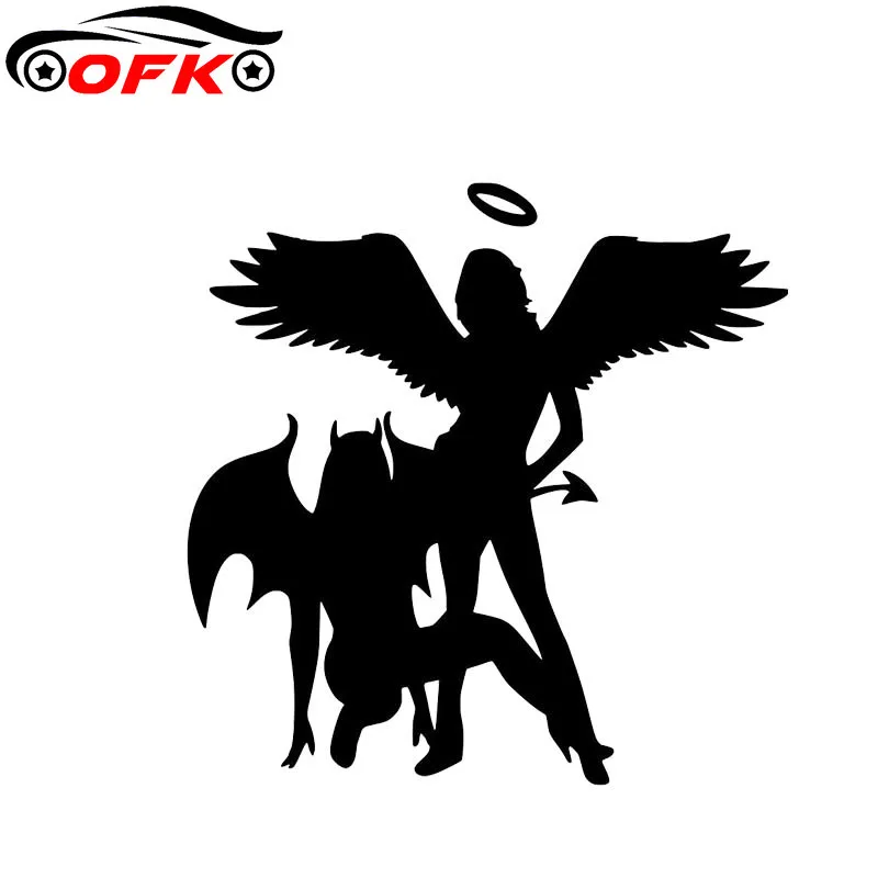 

Cool Angel And Devil Part Car Sticker Fantastic Popular Fashion Style Good Quality Black/Silver Vinyl Decal 13.2*13.2CM