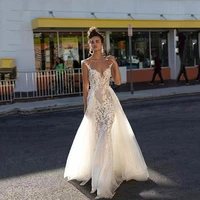 elegant boho bridal wedding dresses 2022 deep v neck cap sleeves trumpet vestido novia bridal gown