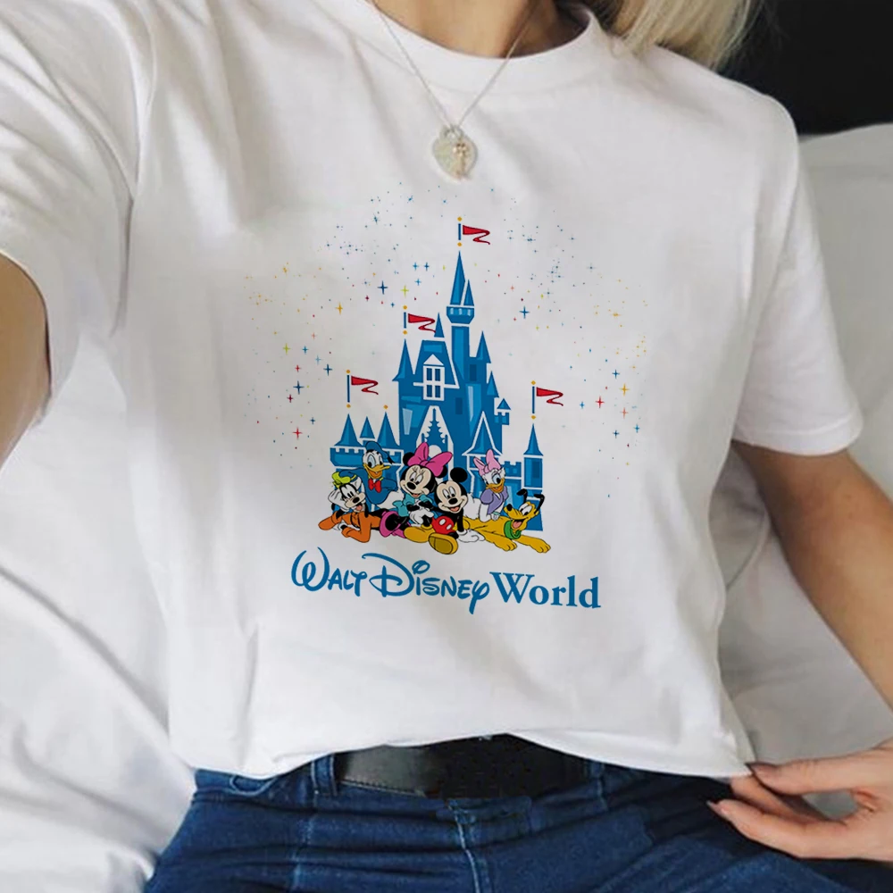 

Disney World Mickey and His Friends Printed Fine T-shirts White Women's Clothes French Fashion Femme Vetement T Shirt Summer