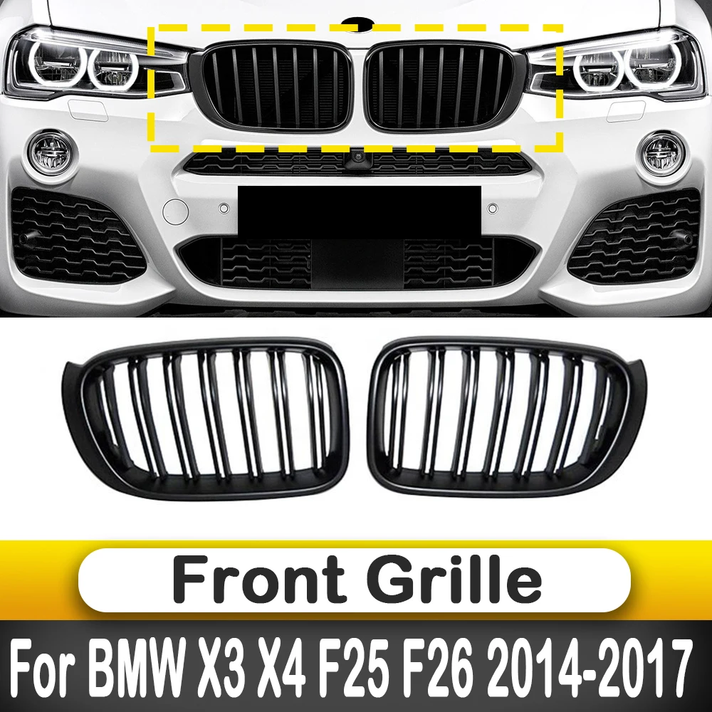 

Передняя решетка для радиатора, черный двойной решетчатый воздухозаборник для BMW X3, X4, F25, F26, 2014, 2015, 2016, 2017, автомобильные аксессуары