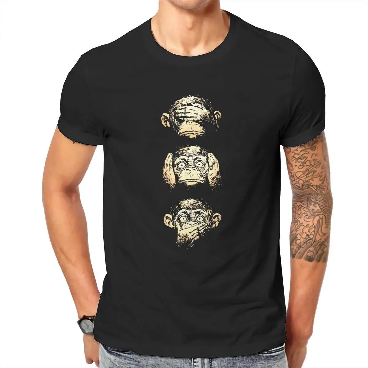 

Three Wise Monkeys Men's T Shirt Monkey Animal Crazy Tee Shirt Short Sleeve Round Neck T-Shirts Cotton Graphic Printed Tops